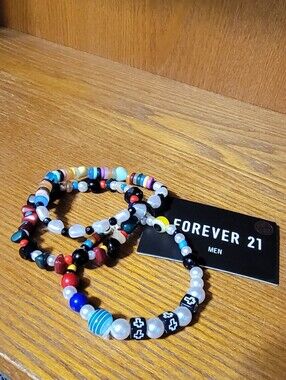 Forever 21 Multicolor Beaded Bracelet Set with Pearl and Black Accents